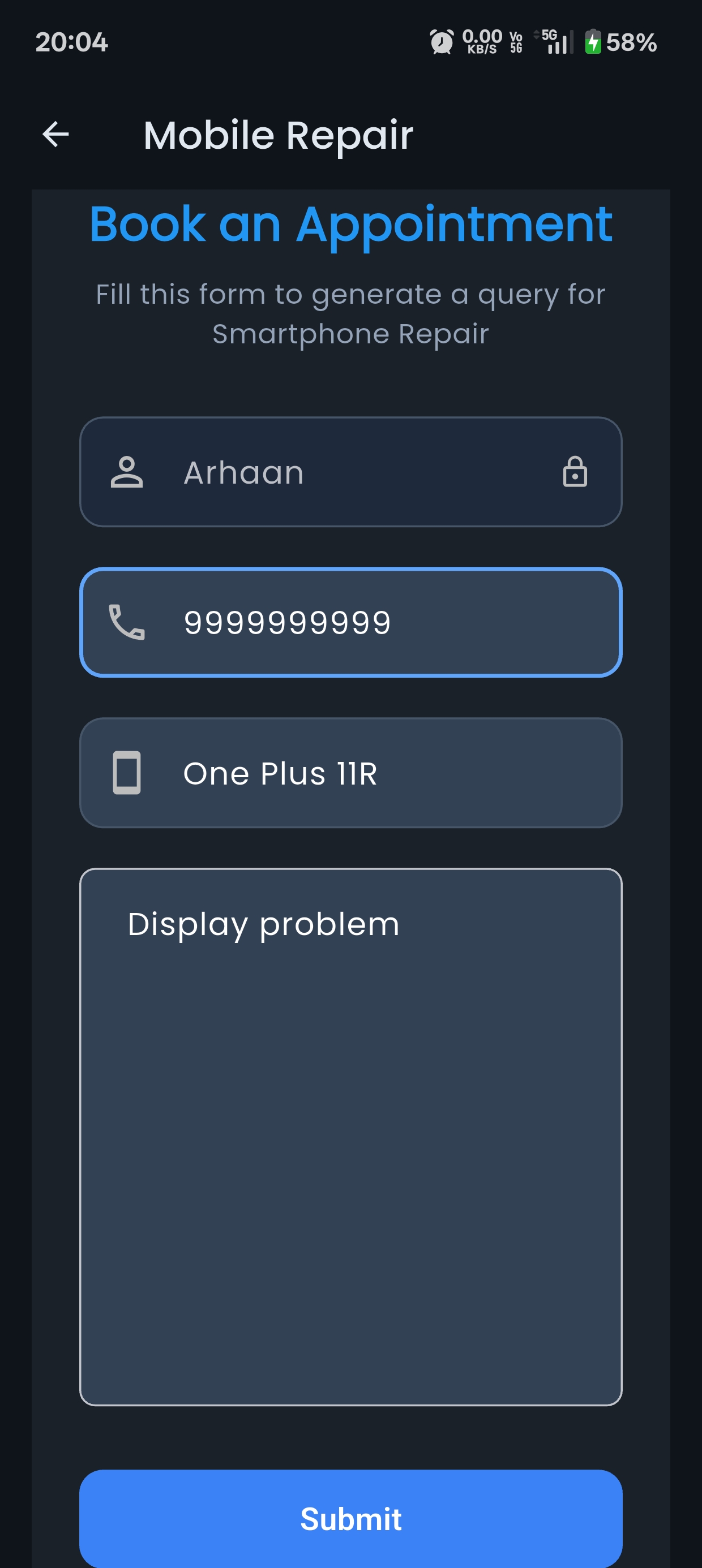 Repair Services Interface